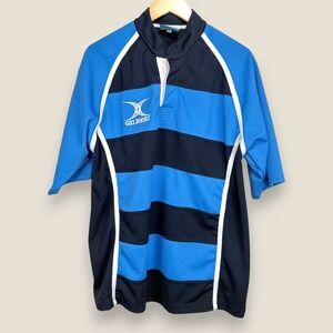 Gilbert Rugby Shirt Jersey Men XL Blue Black Stripe Short Sleeve Performance VTG
